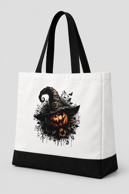 Wicked Pumpkin Witch | Halloween Canvas Tote Bag | Handmade Halloween Gift The Bargains Basement