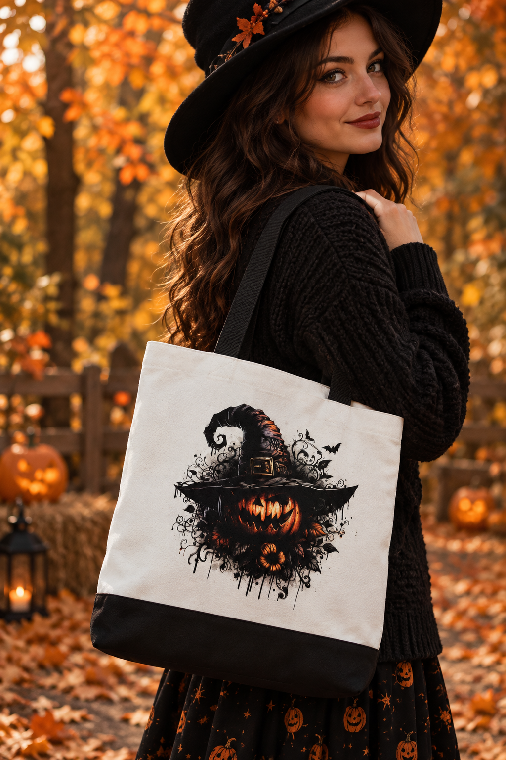 Wicked Pumpkin Witch | Halloween Canvas Tote Bag | Handmade Halloween Gift The Bargains Basement