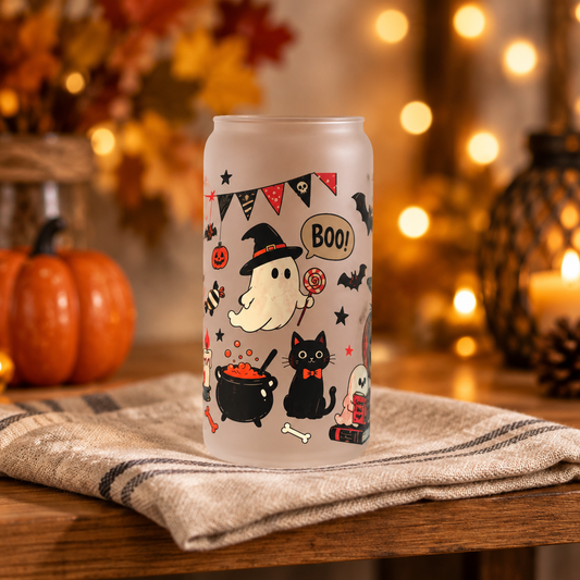 Handmade Halloween Glass Tumbler – Ghosts, Black Cats & Pumpkins The Bargains Basement