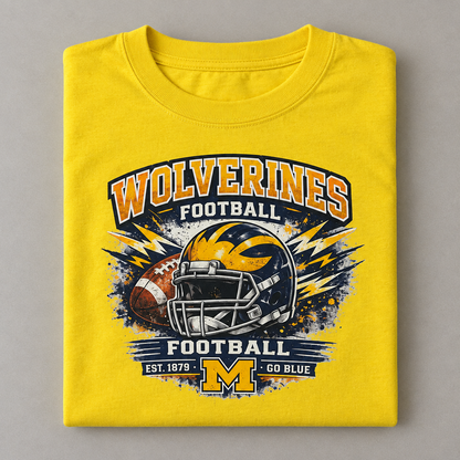 Yellow Wolverines Football Graphic T-Shirt – Large The Bargains Basement