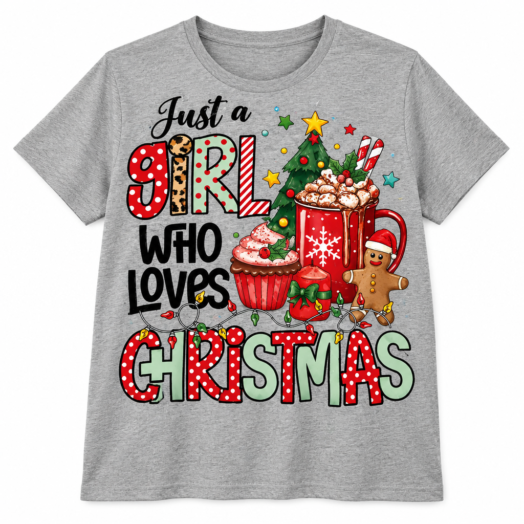 Just a Girl Who Loves Christmas T-Shirt | Size Large The Bargains Basement