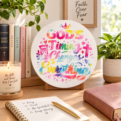 God's Timing Changes Everything | 12 Inch Round Canvas Sign – Faith Inspired Wall Decor The Bargains Basement