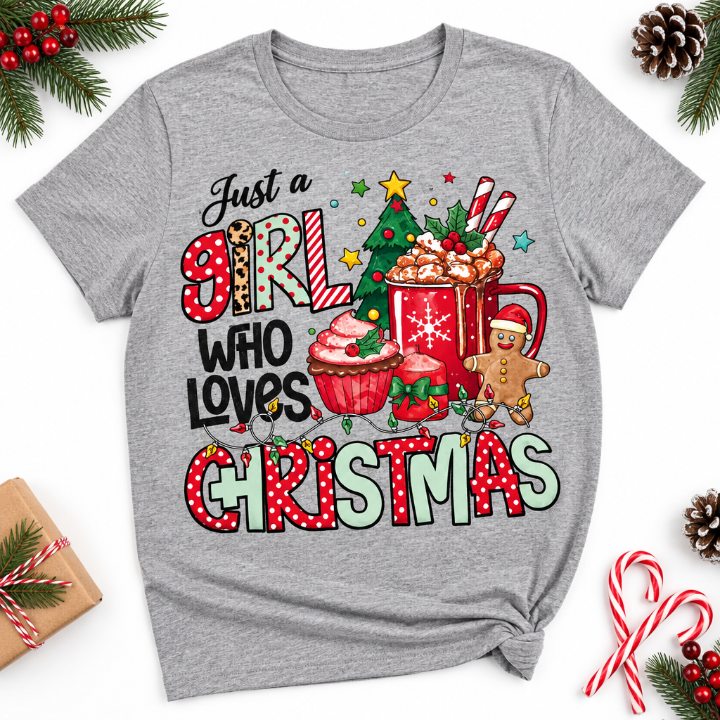 Just a Girl Who Loves Christmas T-Shirt | Size Large The Bargains Basement