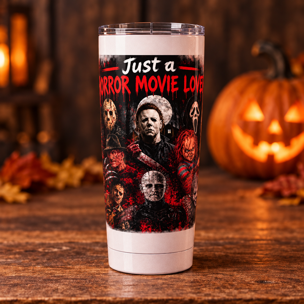 Just a Horror Movie Lover Glass Tumbler | Handmade Horror Fan Gift The Bargains Basement