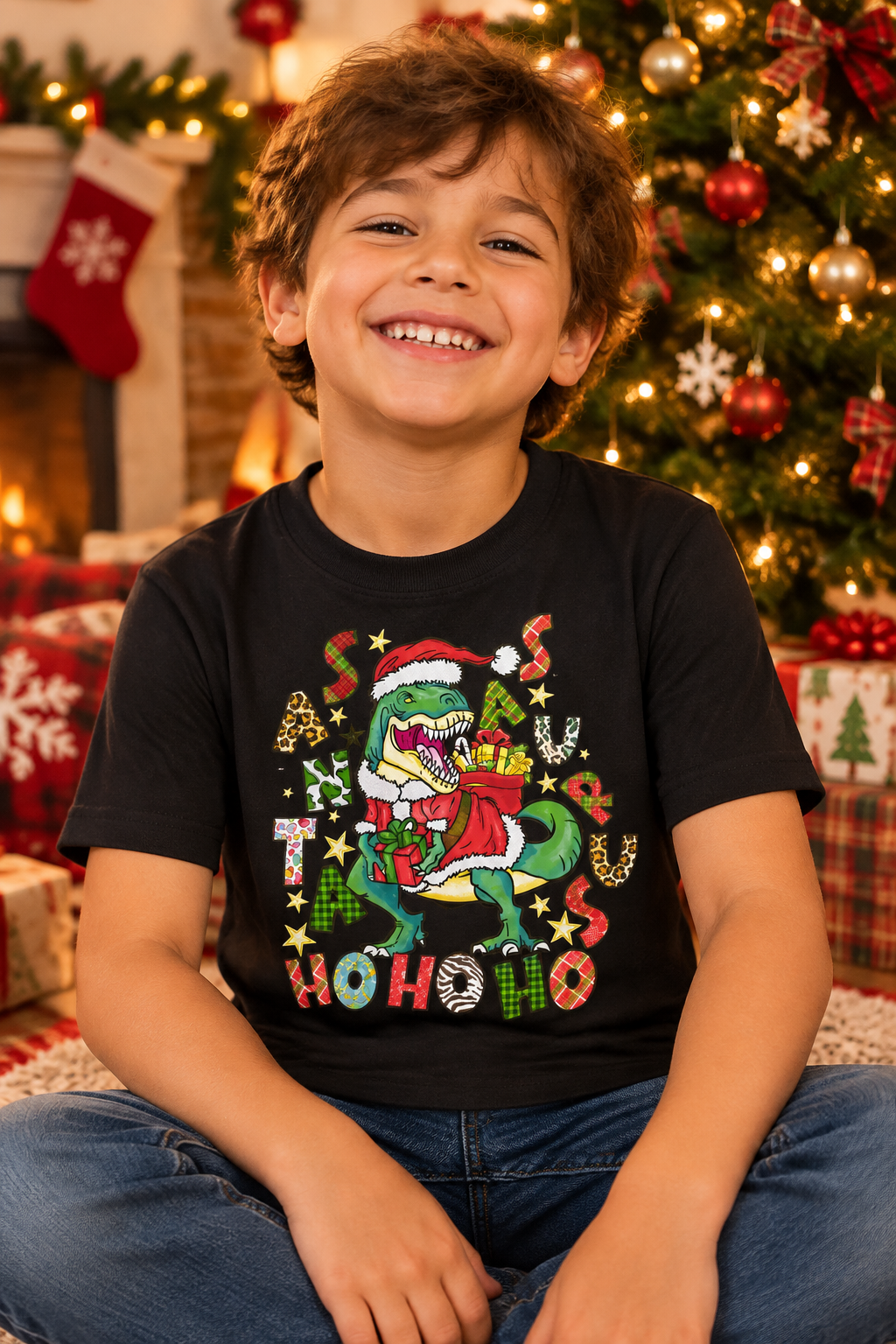 Santasaurus Rex Youth Christmas T-Shirt | Size Large The Bargains Basement
