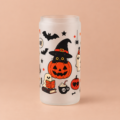 Handmade Halloween Glass Tumbler – Ghosts, Black Cats & Pumpkins The Bargains Basement