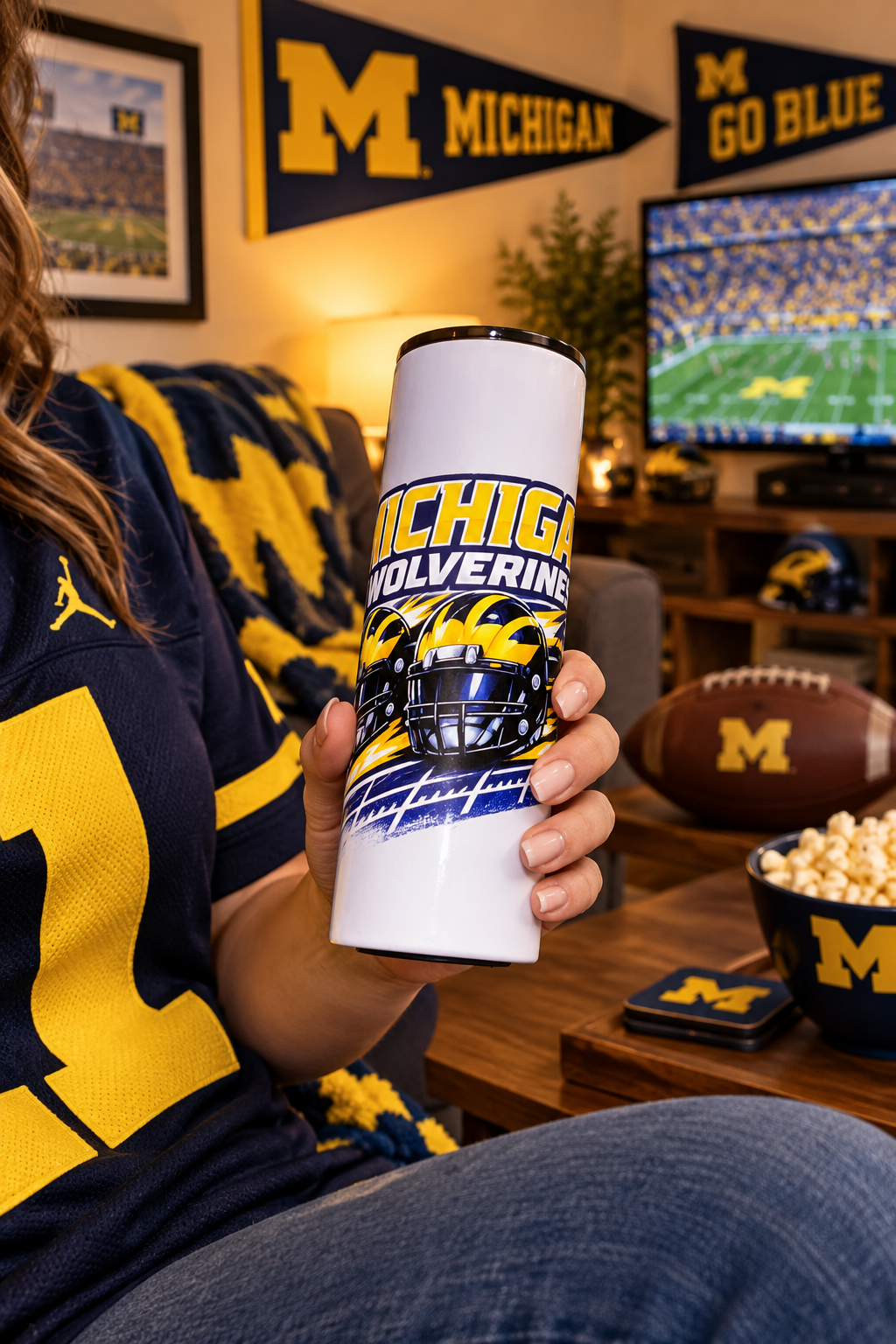 Michigan Wolverines 20oz Skinny Tumbler – Handmade Football Fan Drinkware The Bargains Basement