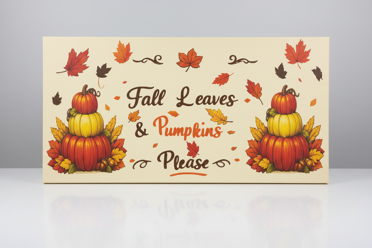 Fall Leaves & Pumpkins Please – Handmade 12x24x1 Canvas Sign The Bargains Basement