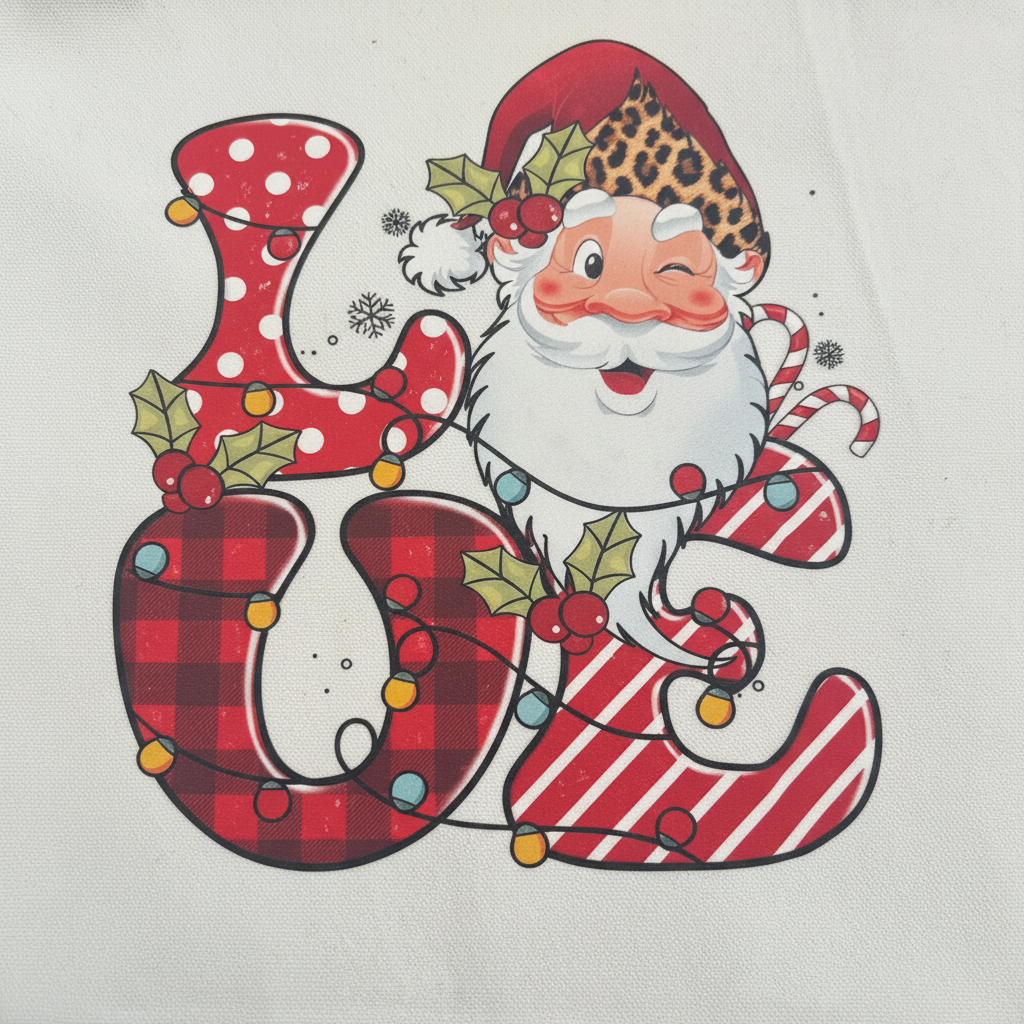 LOVE Santa Christmas Canvas Tote Bag | Holiday Sublimation Print The Bargains Basement