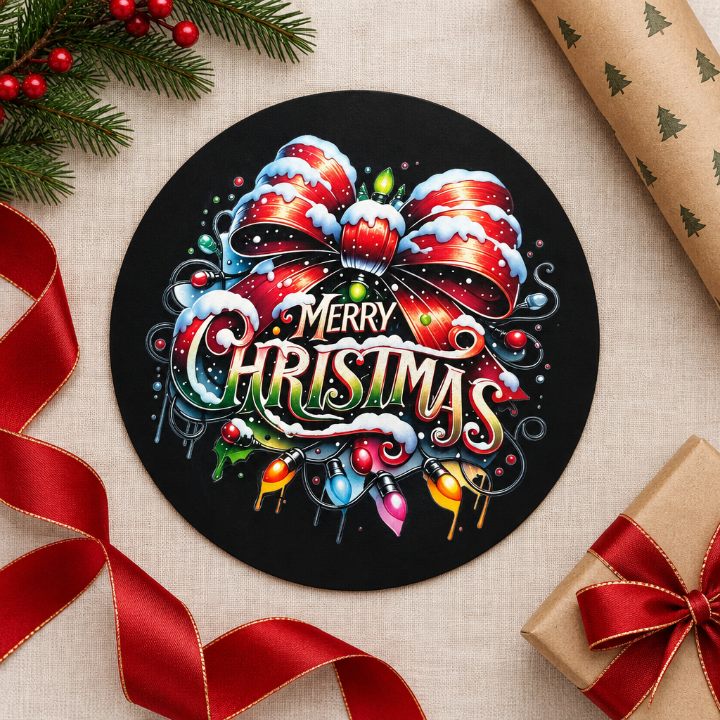 Merry Christmas Red Bow Round Sign – Festive Holiday Decor The Bargains Basement