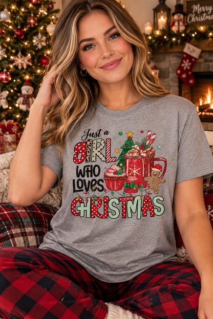 Just a Girl Who Loves Christmas T-Shirt | Size Large The Bargains Basement