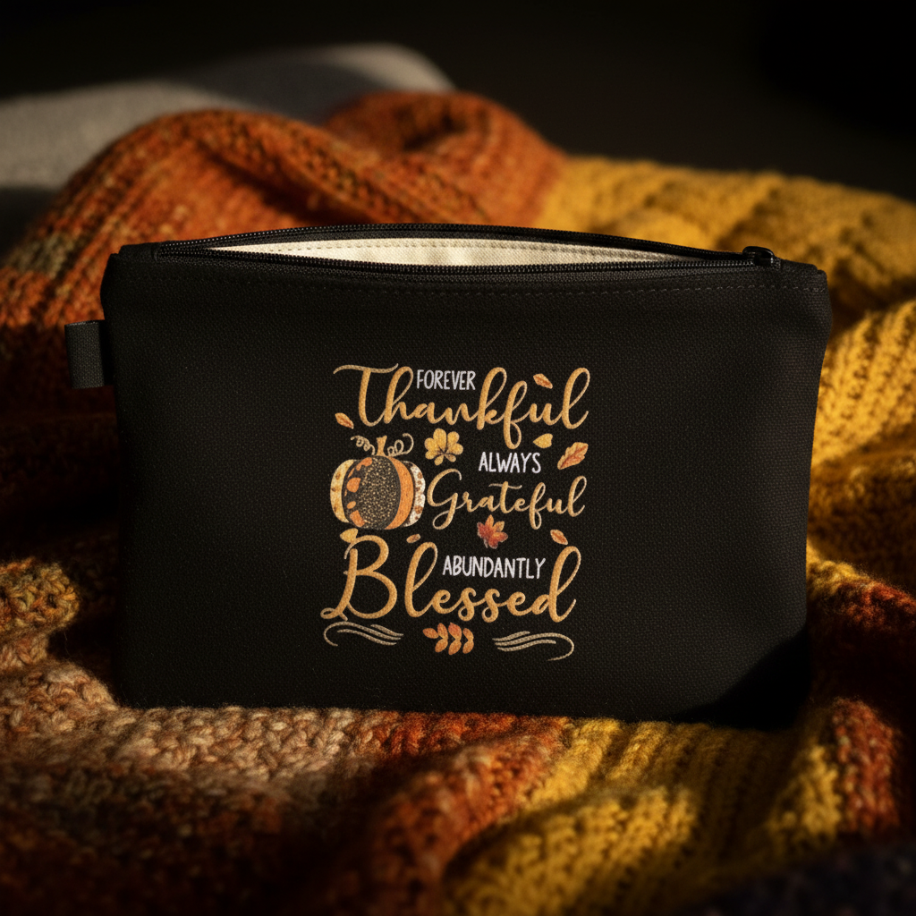 Forever Thankful Always Grateful Abundantly Blessed Canvas Zipper Pouch The Bargains Basement