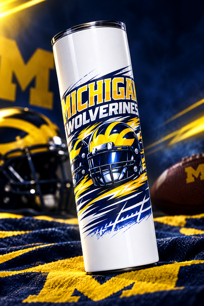 Michigan Wolverines 20oz Skinny Tumbler – Handmade Football Fan Drinkware The Bargains Basement
