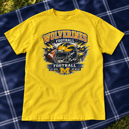 Yellow Wolverines Football Graphic T-Shirt – Large The Bargains Basement