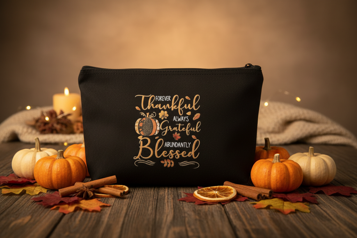 Forever Thankful Always Grateful Abundantly Blessed Canvas Zipper Pouch The Bargains Basement