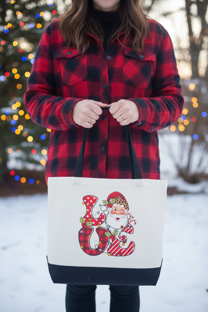 LOVE Santa Christmas Canvas Tote Bag | Holiday Sublimation Print The Bargains Basement