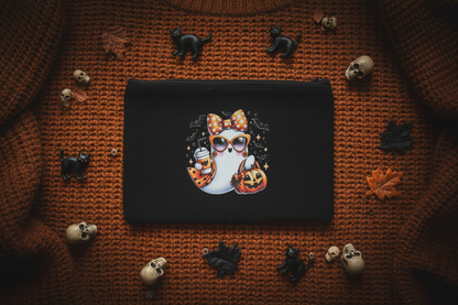 Glam Ghost Halloween Canvas Zipper Pouch | Handmade 8x5 The Bargains Basement