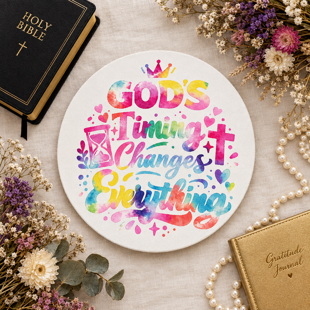 God's Timing Changes Everything | 12 Inch Round Canvas Sign – Faith Inspired Wall Decor The Bargains Basement