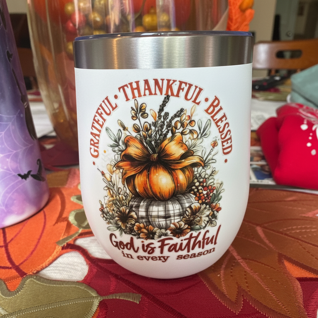 Grateful Thankful Blessed Wine Tumbler – God is Faithful in Every Season The Bargains Basement