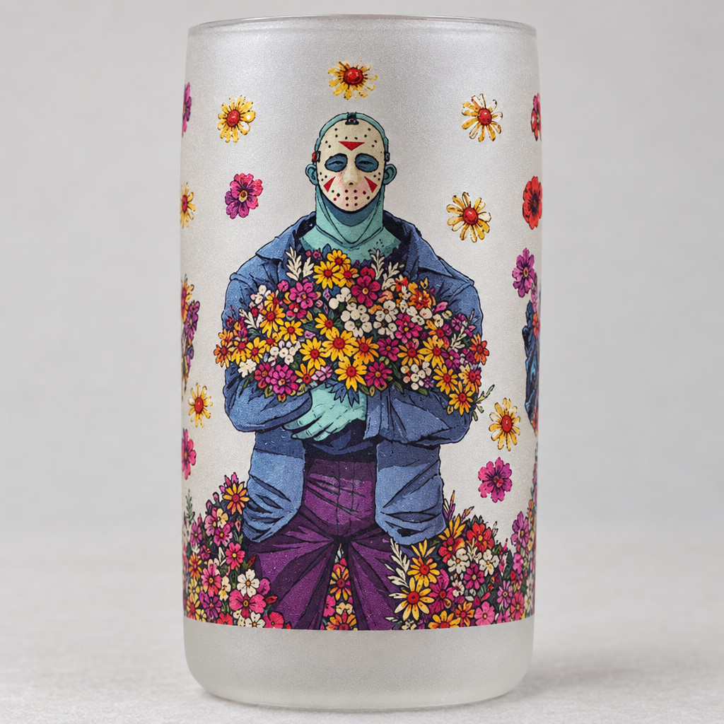Floral Horror Villains Frosted Glass Tumbler with Bamboo Lid and Straw The Bargains Basement