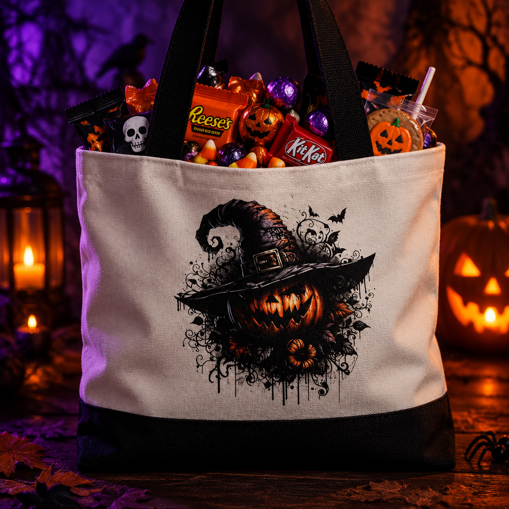 Wicked Pumpkin Witch | Halloween Canvas Tote Bag | Handmade Halloween Gift The Bargains Basement