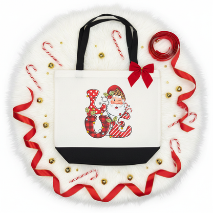 LOVE Santa Christmas Canvas Tote Bag | Holiday Sublimation Print The Bargains Basement