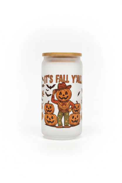 It's Fall Y'all Frosted Glass Can Tumbler – Handmade Halloween Fall Drinkware - The Bargains BasementIt's Fall Y'all Frosted Glass Can Tumbler – Handmade Halloween Fall Drinkware