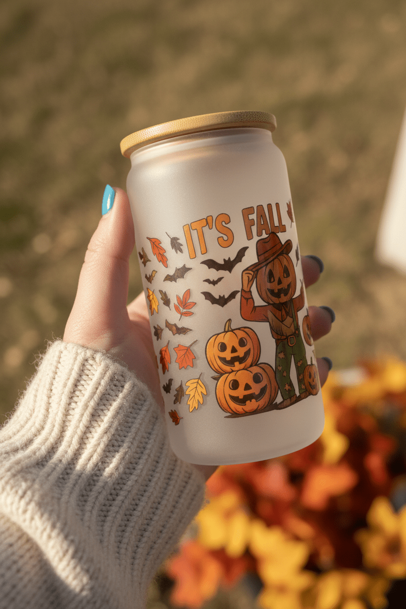 It's Fall Y'all Frosted Glass Can Tumbler – Handmade Halloween Fall Drinkware - The Bargains BasementIt's Fall Y'all Frosted Glass Can Tumbler – Handmade Halloween Fall Drinkware