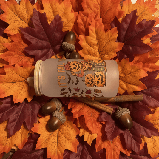 It's Fall Y'all Frosted Glass Can Tumbler – Handmade Halloween Fall Drinkware - The Bargains BasementIt's Fall Y'all Frosted Glass Can Tumbler – Handmade Halloween Fall Drinkware