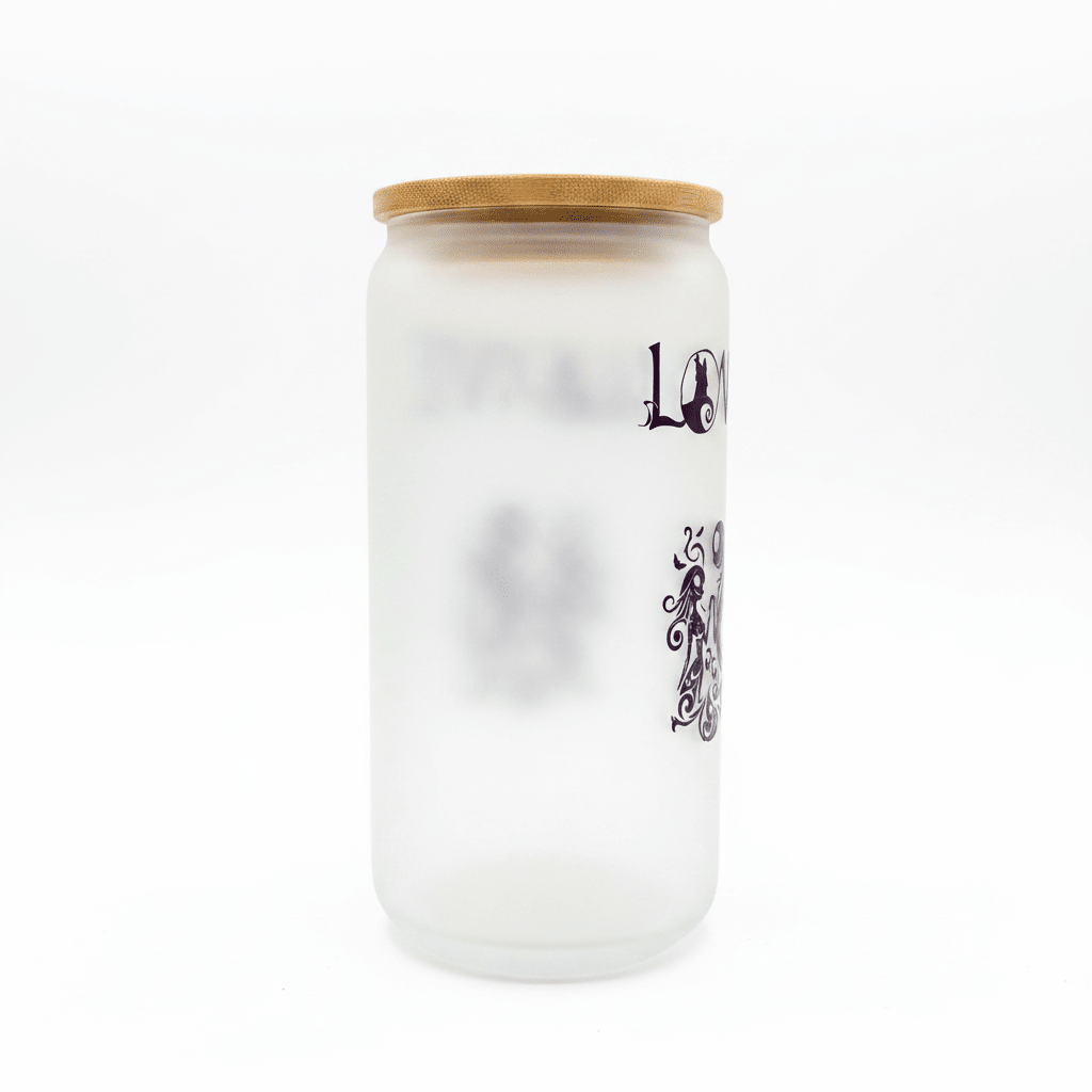 Jack & Sally LOVE Frosted Glass Can Cup - The Bargains BasementJack & Sally LOVE Frosted Glass Can Cup