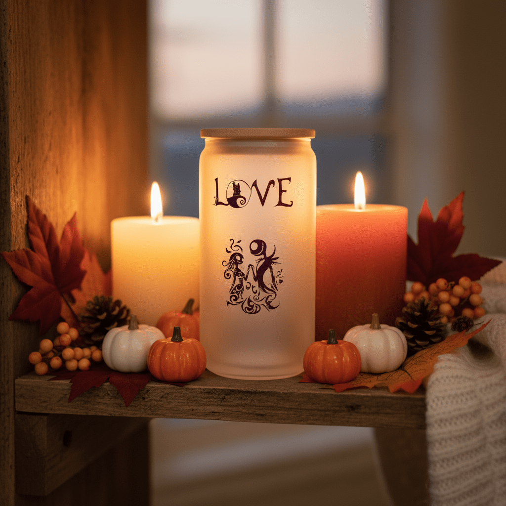 Jack & Sally LOVE Frosted Glass Can Cup - The Bargains BasementJack & Sally LOVE Frosted Glass Can Cup