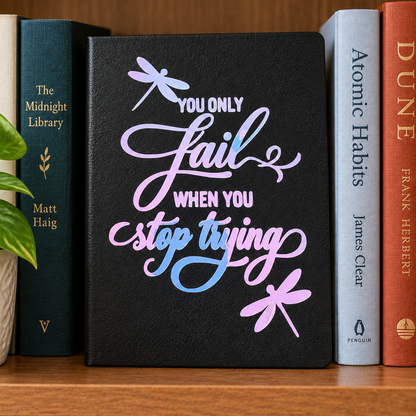 Journal on a bookshelf