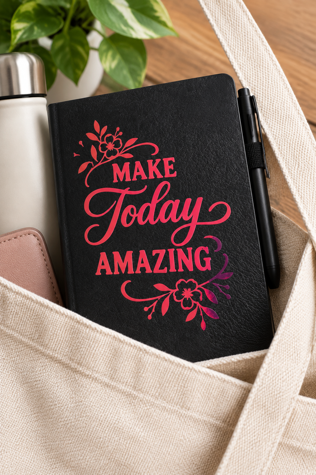 Journal tucked into tote bag