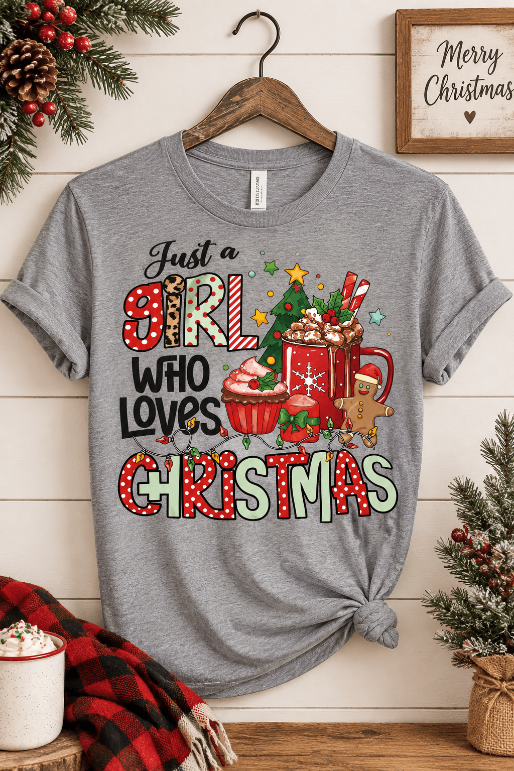 Just a Girl Who Loves Christmas T-Shirt | Size Large - The Bargains BasementJust a Girl Who Loves Christmas T-Shirt | Size Large