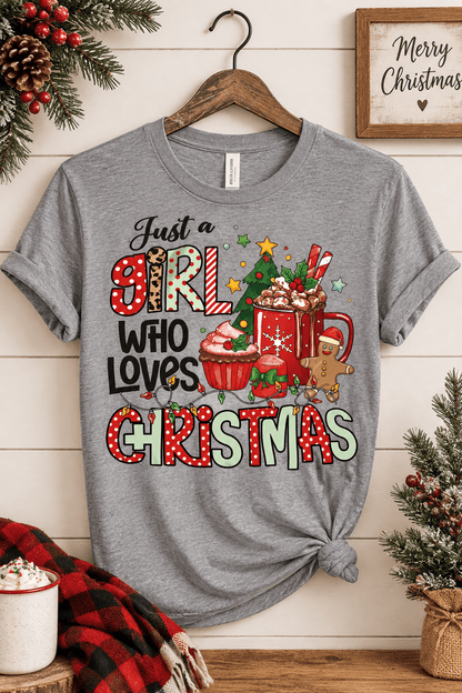 Just a Girl Who Loves Christmas T-Shirt | Size Large - The Bargains BasementJust a Girl Who Loves Christmas T-Shirt | Size Large