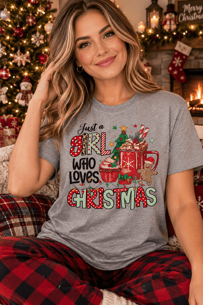 Just a Girl Who Loves Christmas T-Shirt | Size Large - The Bargains BasementJust a Girl Who Loves Christmas T-Shirt | Size Large