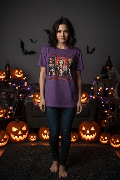 Just a Girl Who Loves Horror Movies T-Shirt | Handmade Horror Tee - The Bargains BasementJust a Girl Who Loves Horror Movies T-Shirt | Handmade Horror Tee