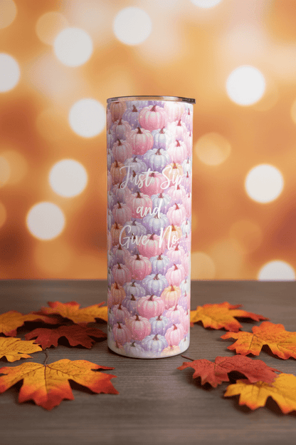 Just Sippin Coffee and Giving Thanks Pastel Pumpkin Skinny Tumbler | Handmade Fall Drinkware - The Bargains BasementJust Sippin Coffee and Giving Thanks Pastel Pumpkin Skinny Tumbler | Handmade Fall Drinkware