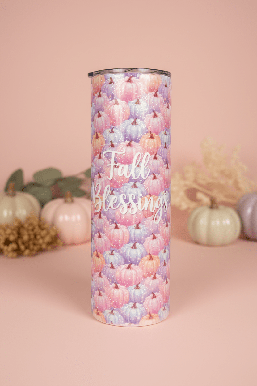 Just Sippin Coffee and Giving Thanks Pastel Pumpkin Skinny Tumbler | Handmade Fall Drinkware - The Bargains BasementJust Sippin Coffee and Giving Thanks Pastel Pumpkin Skinny Tumbler | Handmade Fall Drinkware