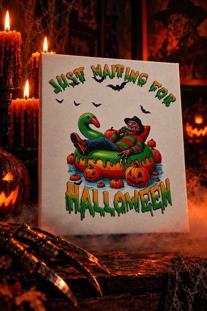 Just Waiting for Halloween | 11x9 Canvas Sign – Funny Horror Halloween Decor - The Bargains BasementJust Waiting for Halloween | 11x9 Canvas Sign – Funny Horror Halloween Decor