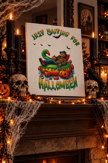 Just Waiting for Halloween | 11x9 Canvas Sign – Funny Horror Halloween Decor - The Bargains BasementJust Waiting for Halloween | 11x9 Canvas Sign – Funny Horror Halloween Decor