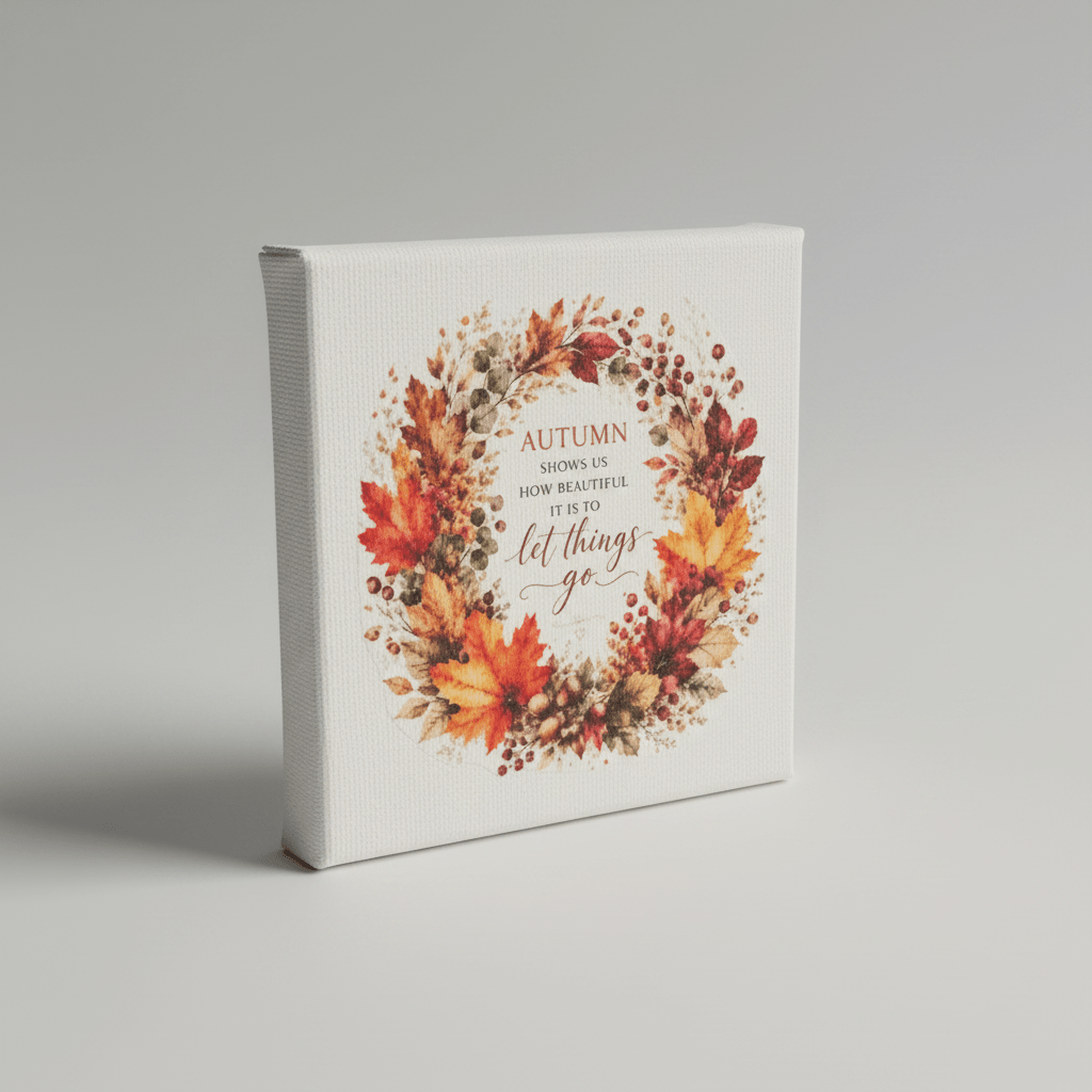 Let Things Go | Autumn Wreath 4x4 Canvas Sign | Fall Home Decor - The Bargains BasementLet Things Go | Autumn Wreath 4x4 Canvas Sign | Fall Home Decor