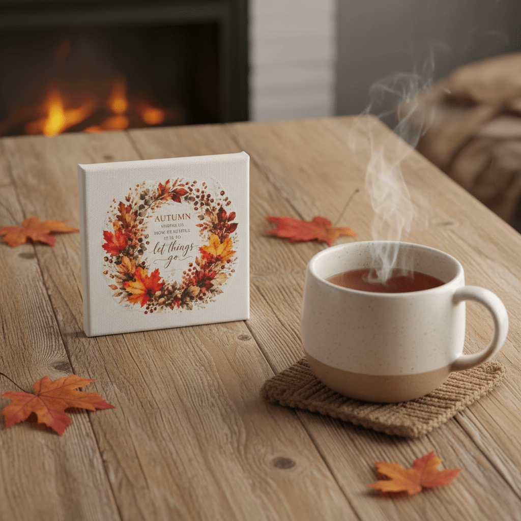 Let Things Go | Autumn Wreath 4x4 Canvas Sign | Fall Home Decor - The Bargains BasementLet Things Go | Autumn Wreath 4x4 Canvas Sign | Fall Home Decor