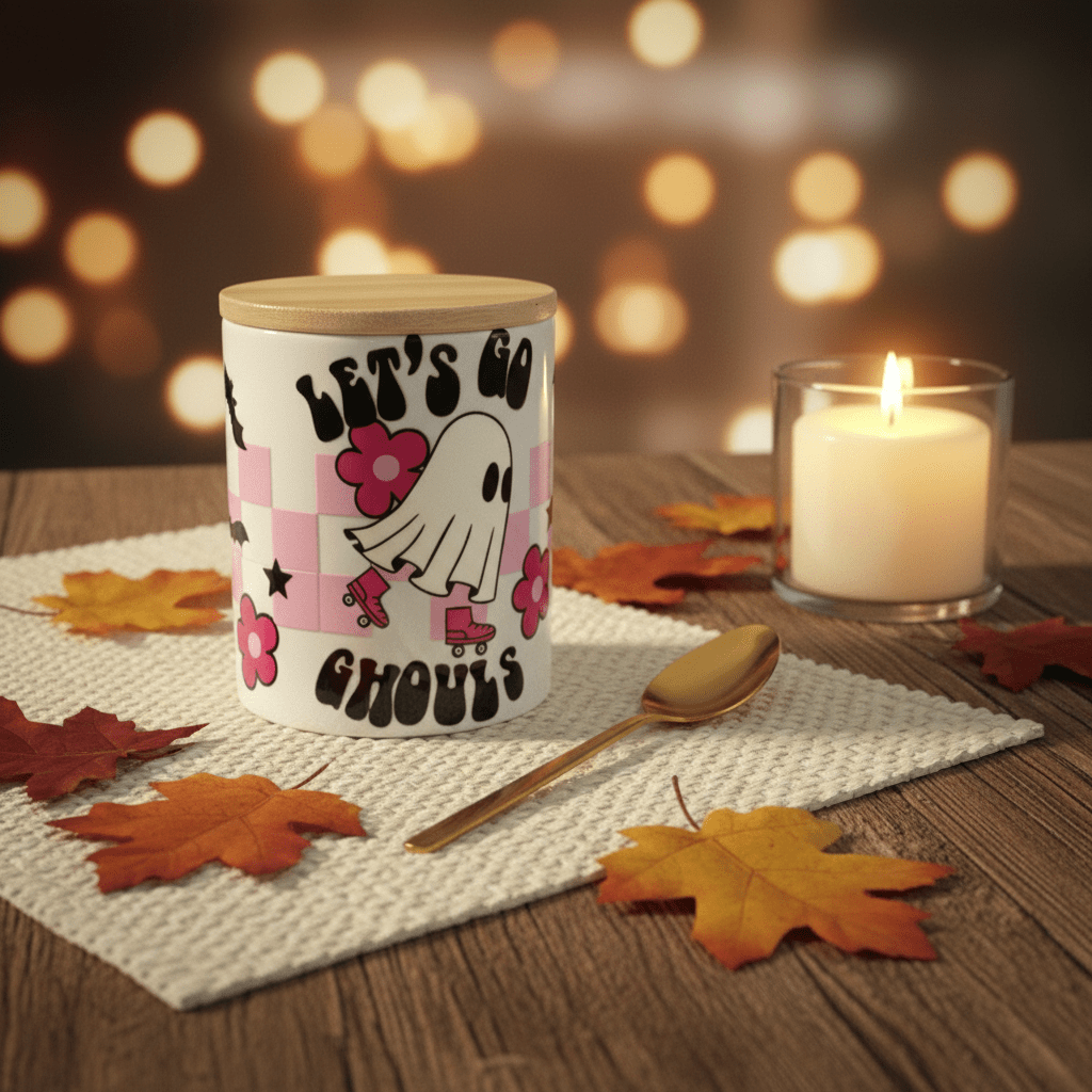 Let's Go Ghouls Halloween Ceramic Mug with Bamboo Lid & Gold Spoon - The Bargains BasementLet's Go Ghouls Halloween Ceramic Mug with Bamboo Lid & Gold Spoon