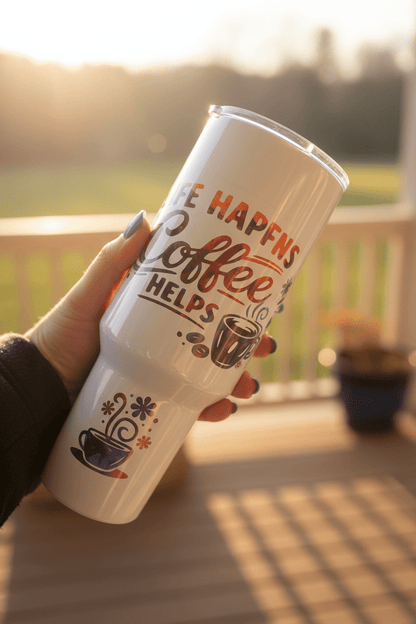 Life Happens Coffee Helps 40oz Tumbler- handmade - The Bargains BasementLife Happens Coffee Helps 40oz Tumbler- handmade