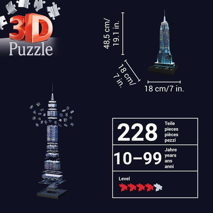 Light - Up Empire State Building 228 Piece 3D Jigsaw Puzzle Ravensburger - The Bargains BasementLight - Up Empire State Building 228 Piece 3D Jigsaw Puzzle Ravensburger