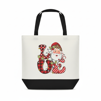 LOVE Santa Christmas Canvas Tote Bag | Holiday Sublimation Print - The Bargains BasementLOVE Santa Christmas Canvas Tote Bag | Holiday Sublimation Print