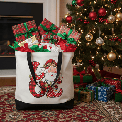 LOVE Santa Christmas Canvas Tote Bag | Holiday Sublimation Print - The Bargains BasementLOVE Santa Christmas Canvas Tote Bag | Holiday Sublimation Print
