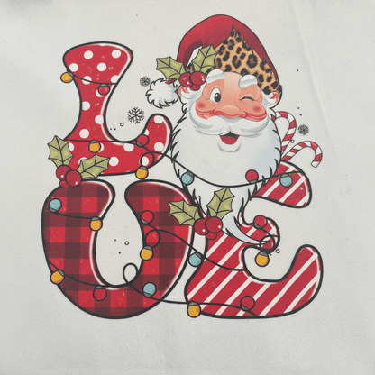 LOVE Santa Christmas Canvas Tote Bag | Holiday Sublimation Print - The Bargains BasementLOVE Santa Christmas Canvas Tote Bag | Holiday Sublimation Print