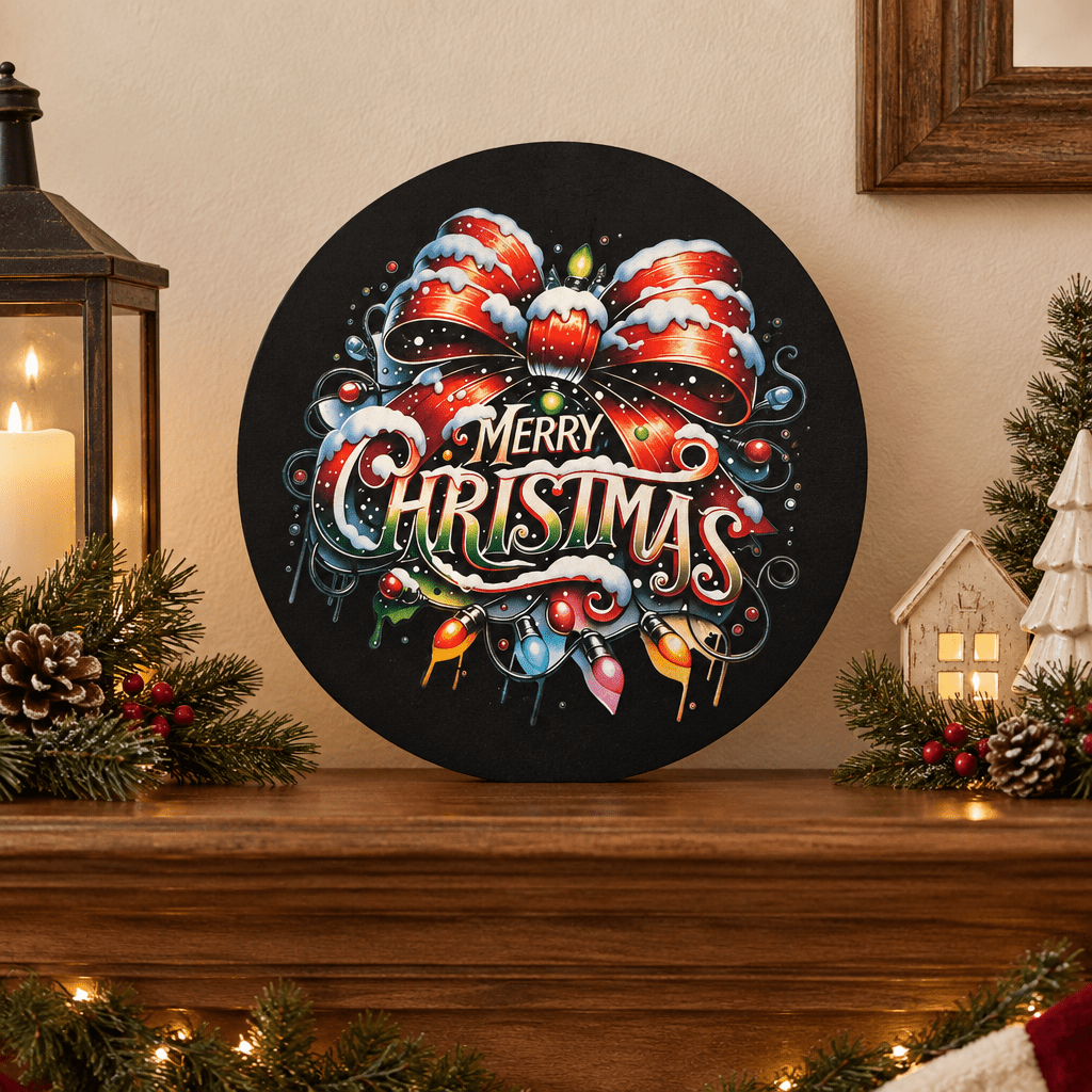Merry Christmas Red Bow Round Sign – Festive Holiday Decor - The Bargains BasementMerry Christmas Red Bow Round Sign – Festive Holiday Decor